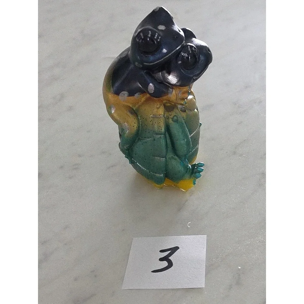 Handmade Resin Turtle Frog Figurine Piggyback Green Navy Blue Brown